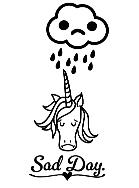 Sad Day Unicorn! :( Lg. Vinyl Decal